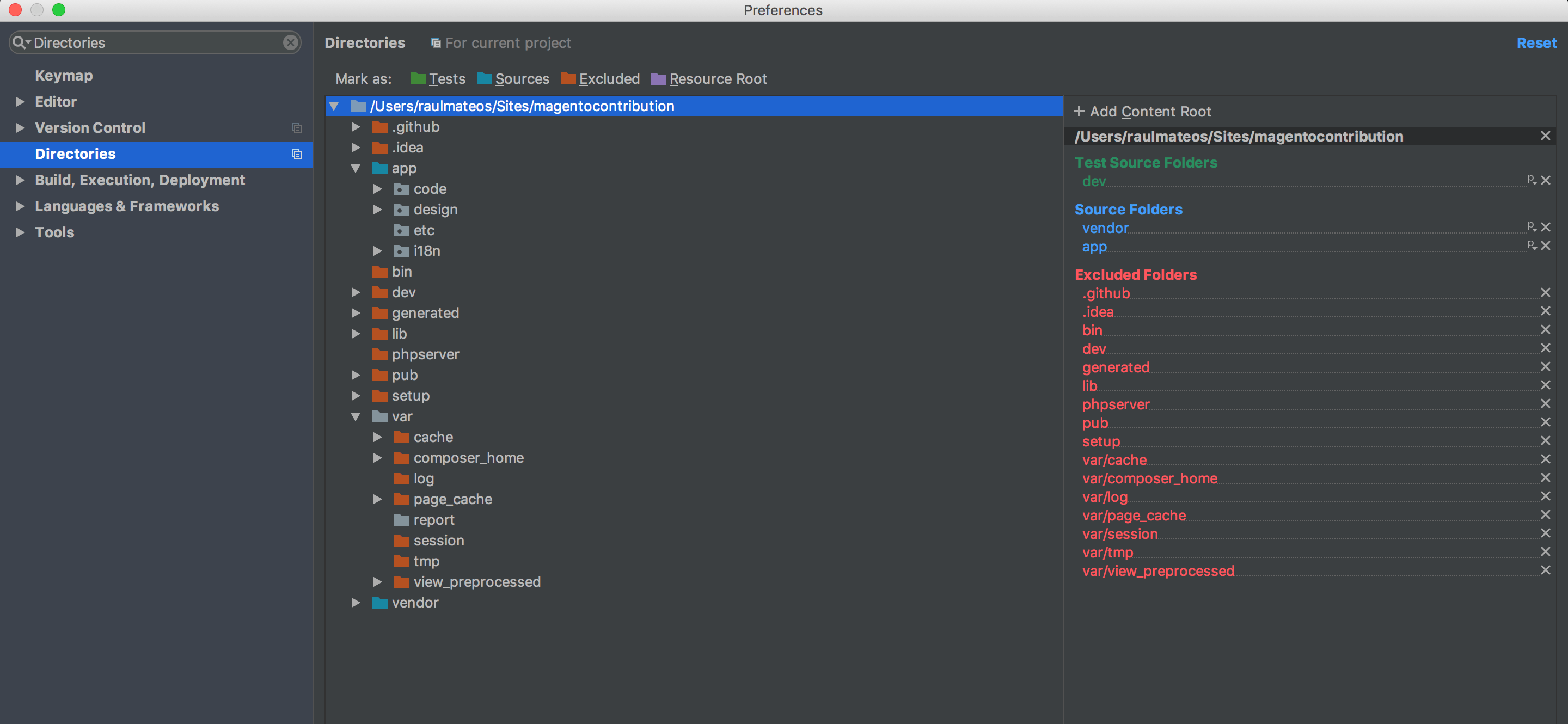 Mark Directories PhpStorm