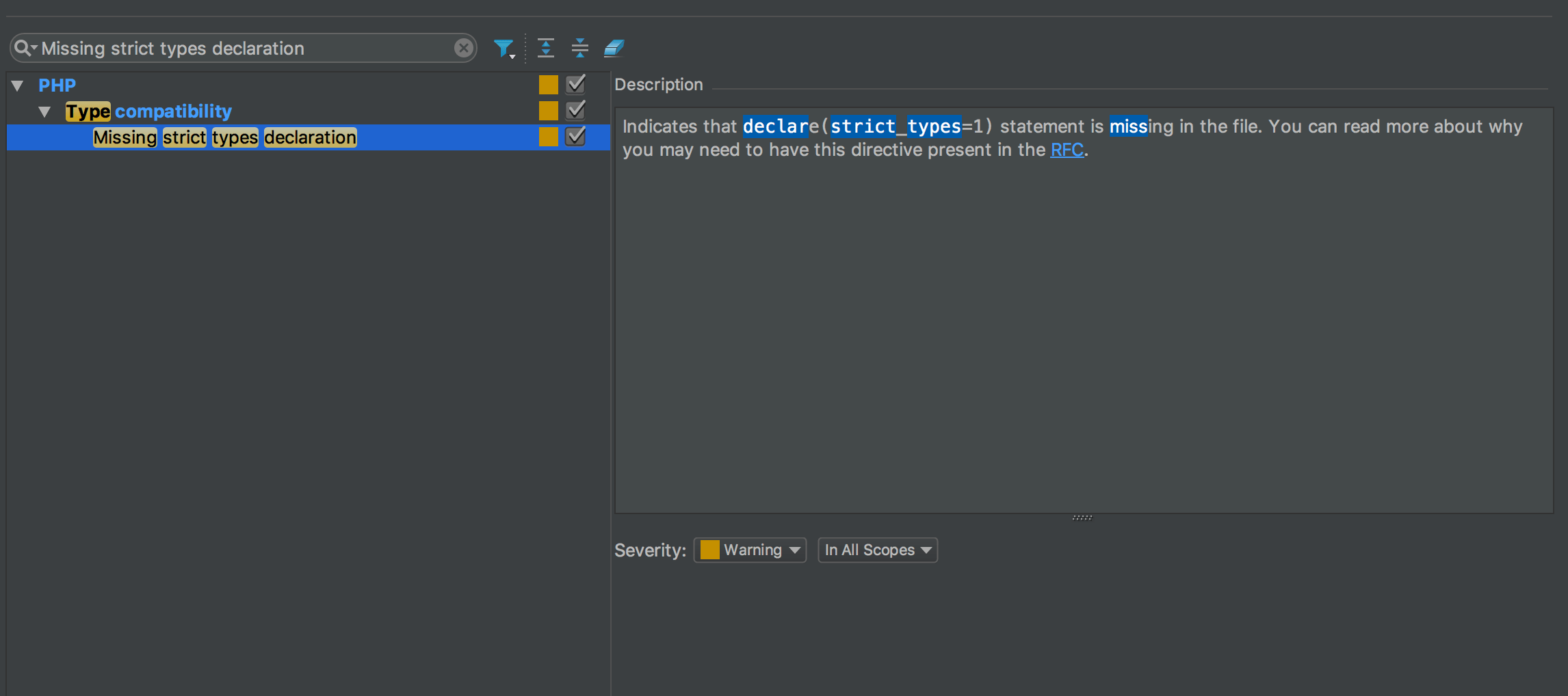 Strict Types PhpStorm